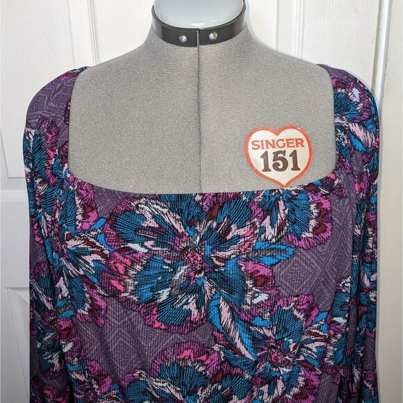 Lane Bryant Fantasy Floral 3/4 Sleeve Square Neck Tiered Fit & Flare Dress 26/28 - Picture 7 of 16